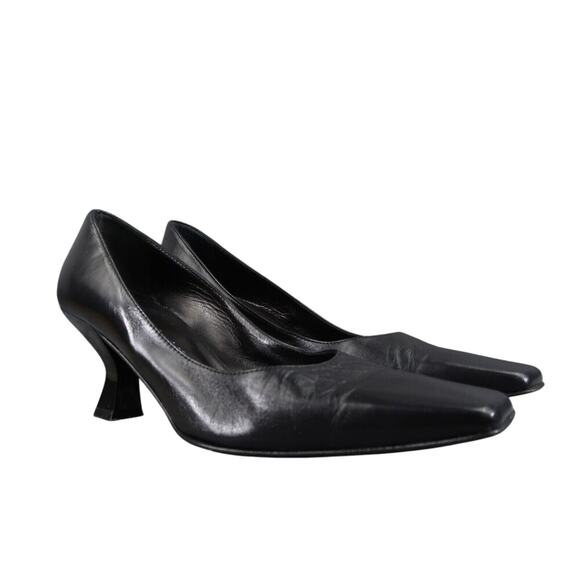 Charles David Shoes Womens 6 Pump Heels Leather Black Spool Square Toe Fashion - Picture 1 of 15